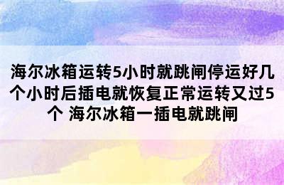 海尔冰箱运转5小时就跳闸停运好几个小时后插电就恢复正常运转又过5个 海尔冰箱一插电就跳闸